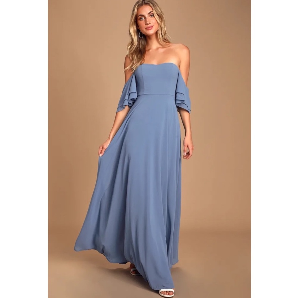 LuLu’s Slate Blue Cold Shoulder Maxi Dress
